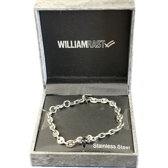 William Rast Men's Stainless Steel Silver Chain Link Men's Bracelet-Gift Boxed - Picture 3 of 4